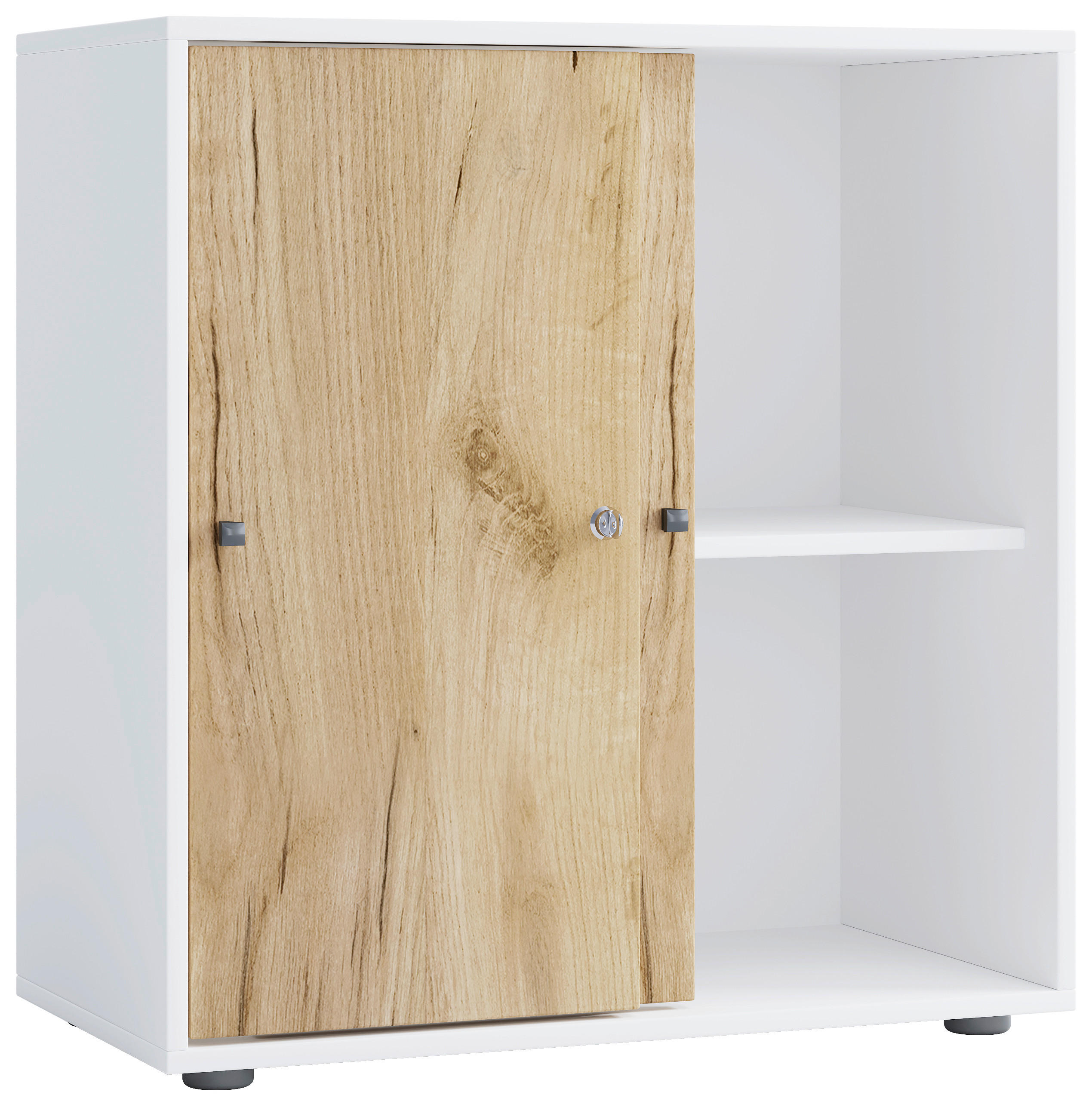 AKTENREGAL Weiß, Honigeiche  - Honigeiche/Schwarz, Design, Holzwerkstoff/Kunststoff (70/74/37cm) - MID.YOU