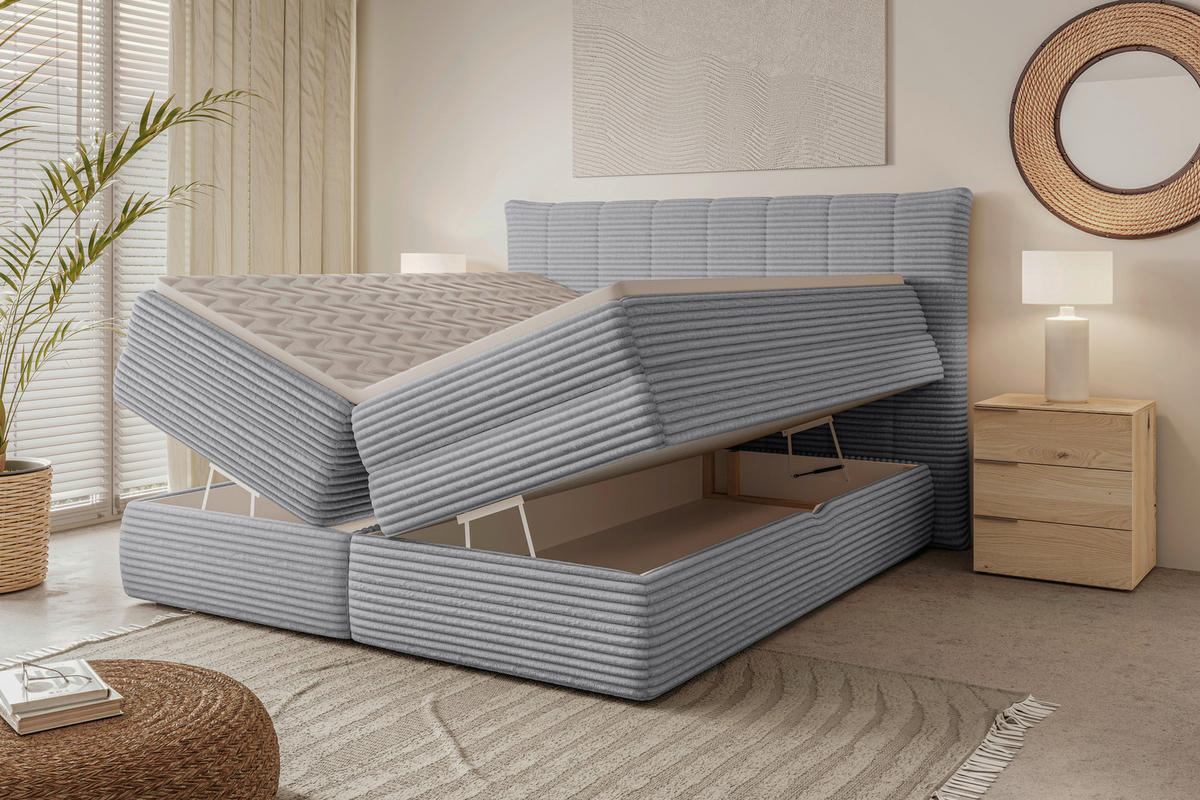 BOXSPRINGBETT 180/200 cm  in Hellgrau  - Hellgrau/Schwarz, Design, Kunststoff/Textil (180/200cm) - Chameo