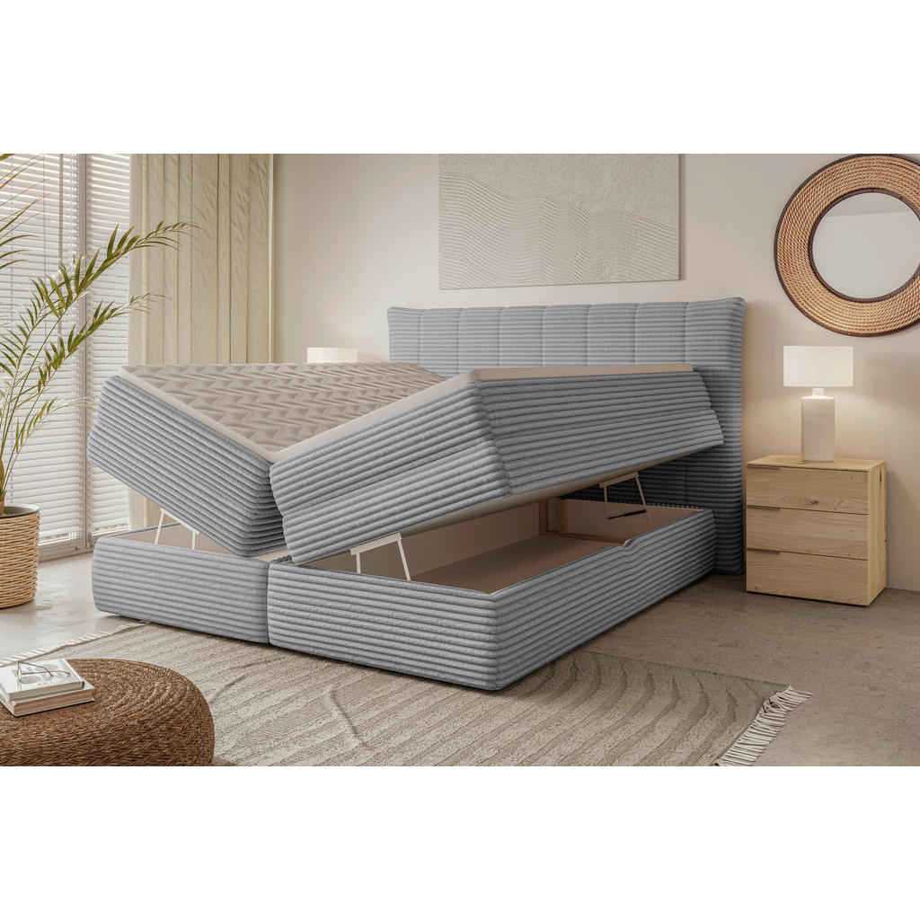Thumbnail - Chameo Boxspringbett, Hellgrau, Textil, H3 + H4, 7-Zonen, Höhe ca. 17,5 cm, 140x200 cm, FSC Mix, Oeko-Tex® Standard 100,...