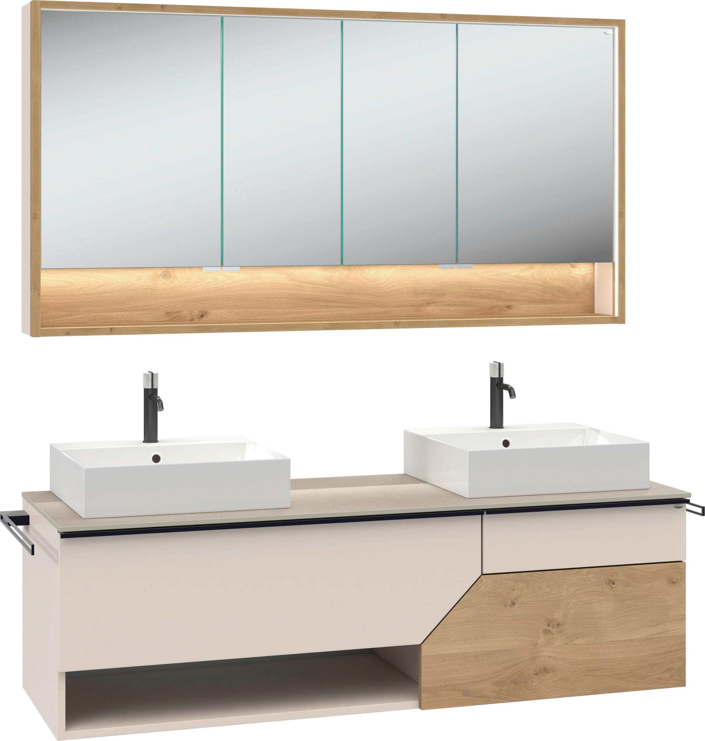 BADEZIMMER 4-teilig  in 160,4 cm  - Sandfarben/Taupe, LIFESTYLE, Glas/Holz (160,4cm) - Voglauer