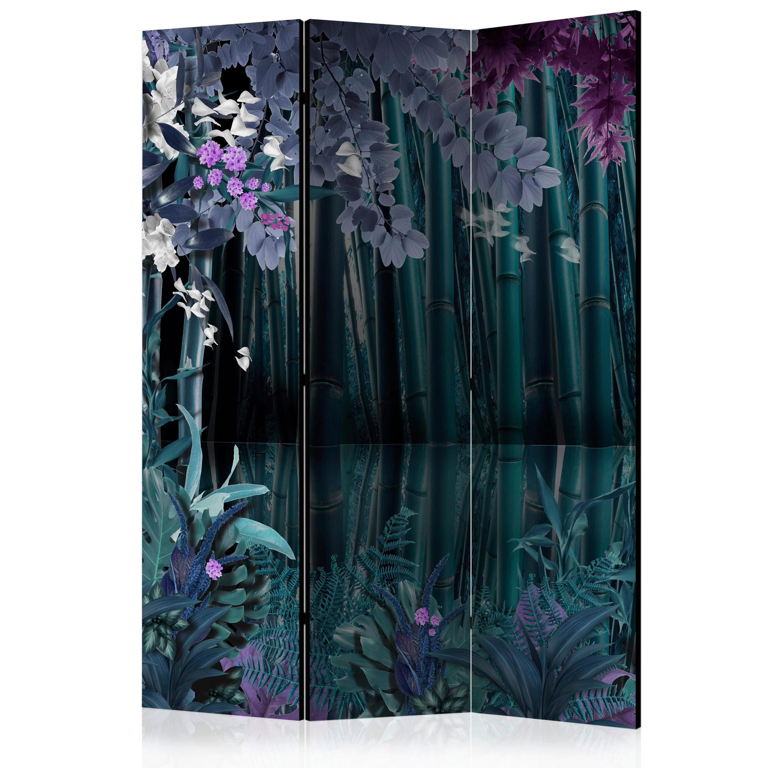 PARAVENT mit 3  Flügel - Dunkelgrün/Lila, Basics, Holz/Textil (135/172/3cm) - artgeist