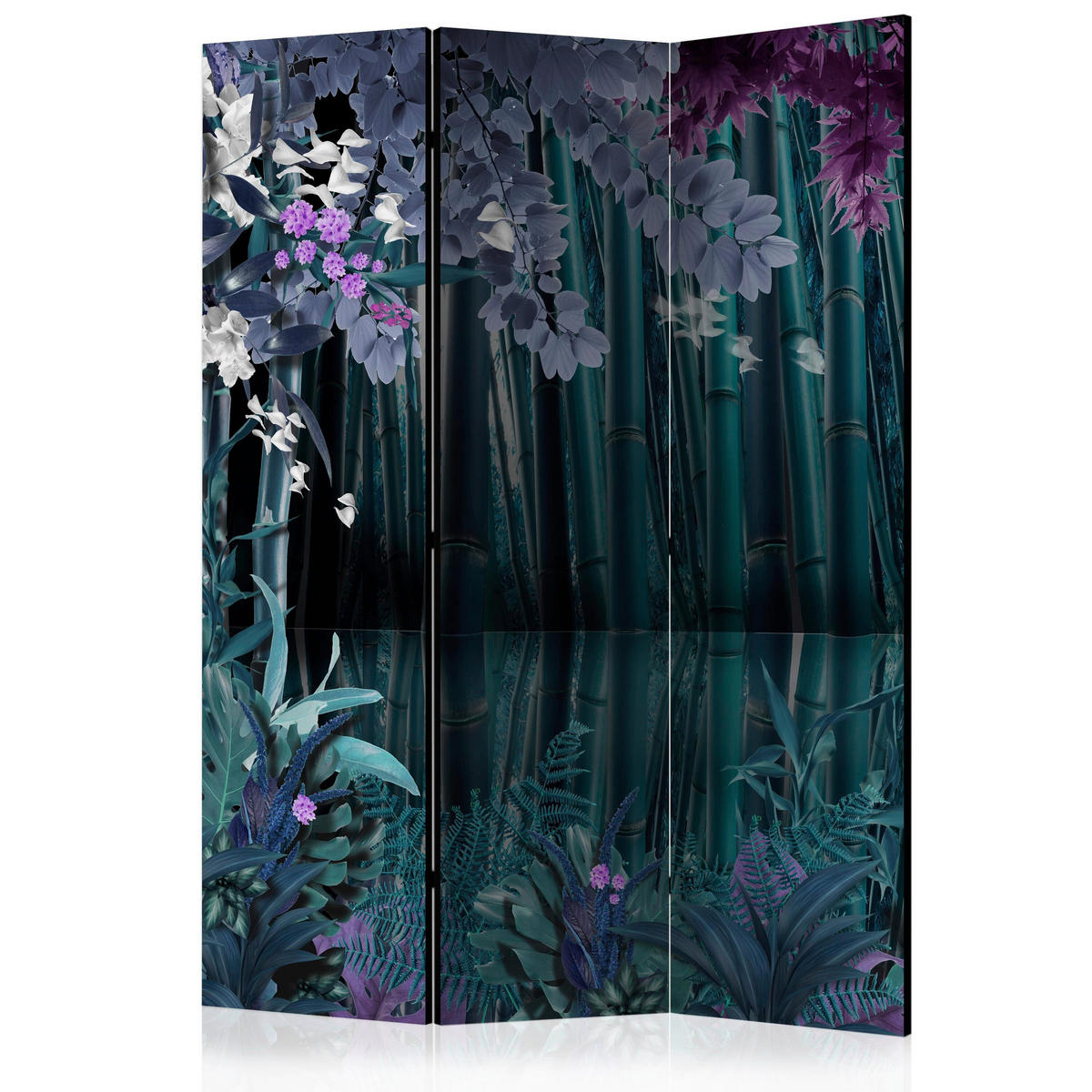 PARAVENT mit 3  Flügel - Dunkelgrün/Lila, Basics, Holz/Textil (135/172/3cm) - artgeist
