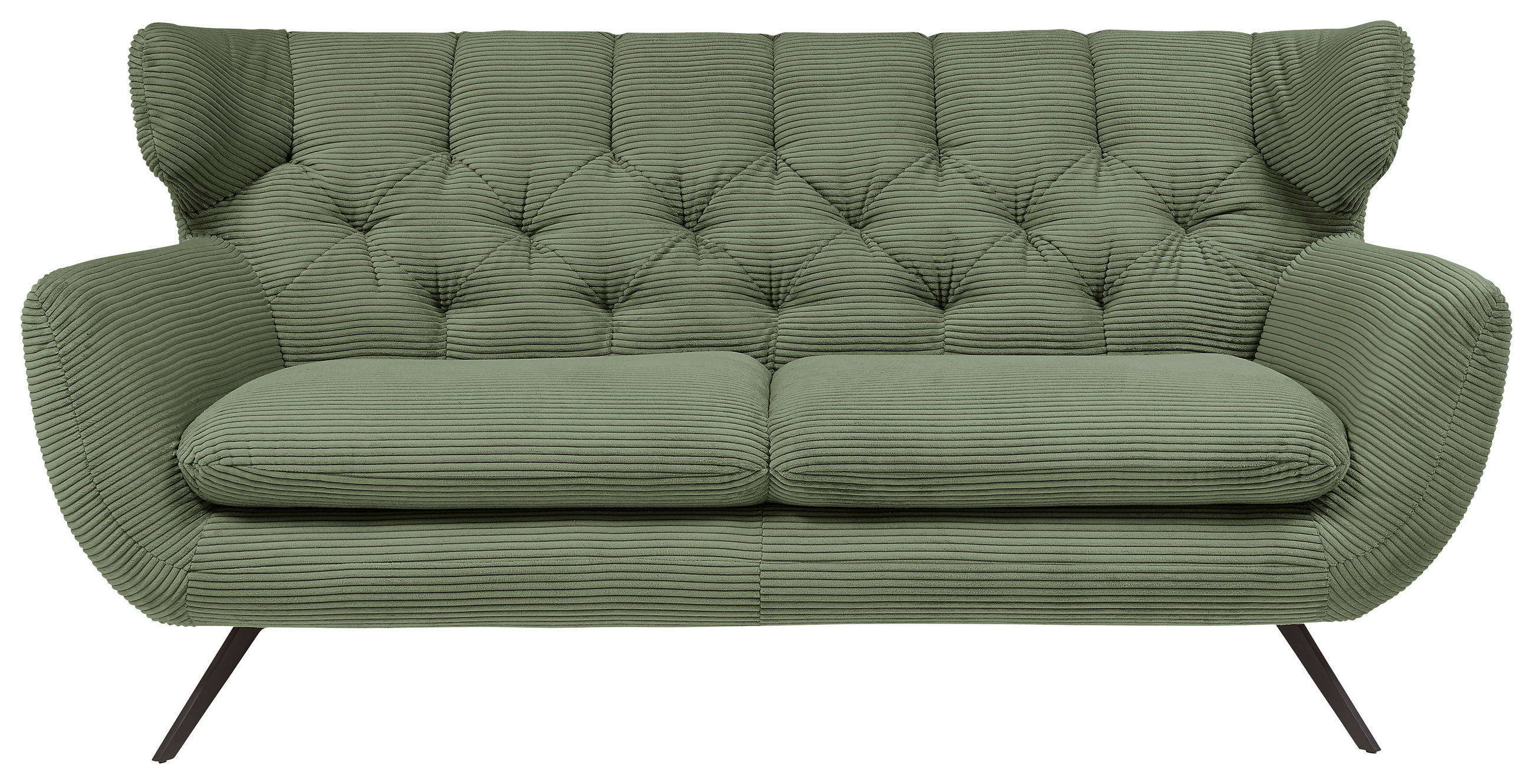 CHESTERFIELD-SOFA Cord Grün  - Schwarz/Grün, Modern, Textil/Metall (160/94/95cm) - Pure Home Lifestyle