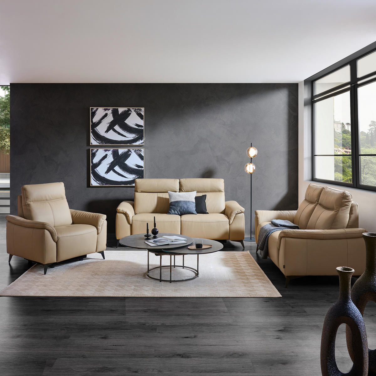 SESSEL Echtleder Beige    - Beige/Schwarz, Design, Leder/Metall (107/105/98cm) - Emilio Belluti