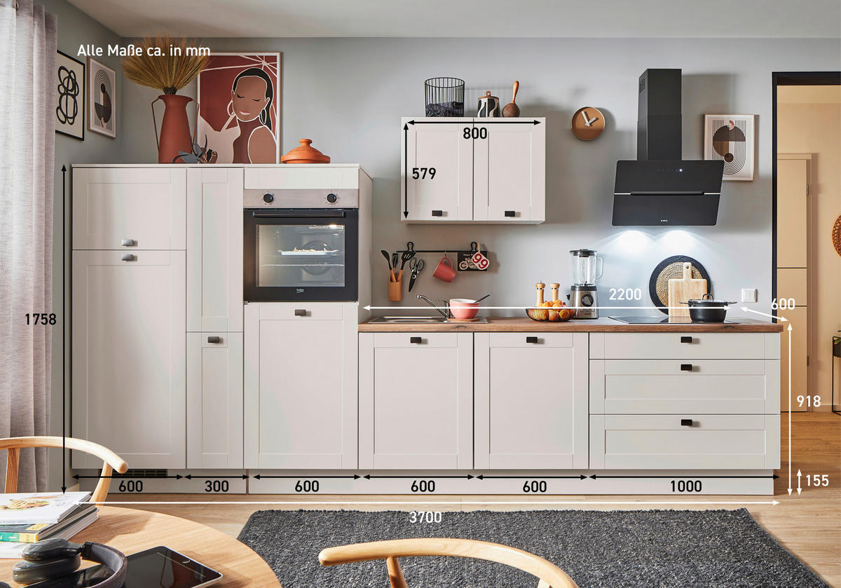 KÜCHENBLOCK PN 435 370 cm  in Eichefarben, Kaschmir  - Kaschmir/Eichefarben, Design, Holzwerkstoff/Metall (370cm) - Pino
