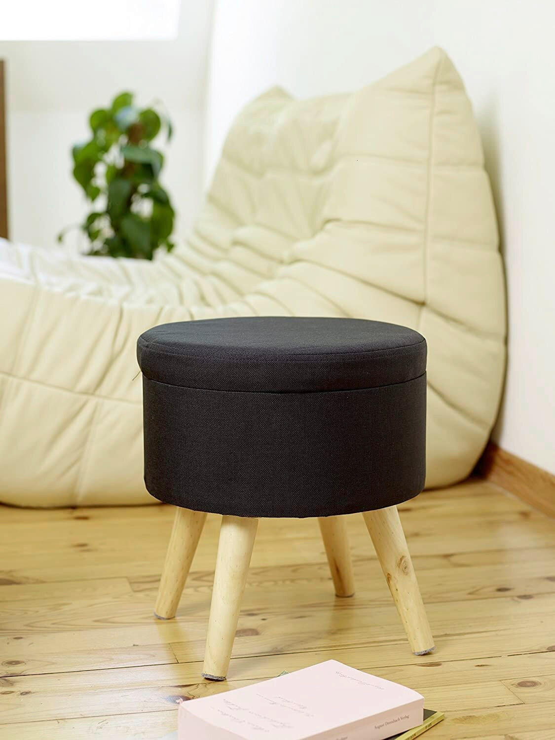 HOCKER Struktur Schwarz  - Schwarz, Design, Holz/Textil (32,5/36/32,5cm) - Echtwerk