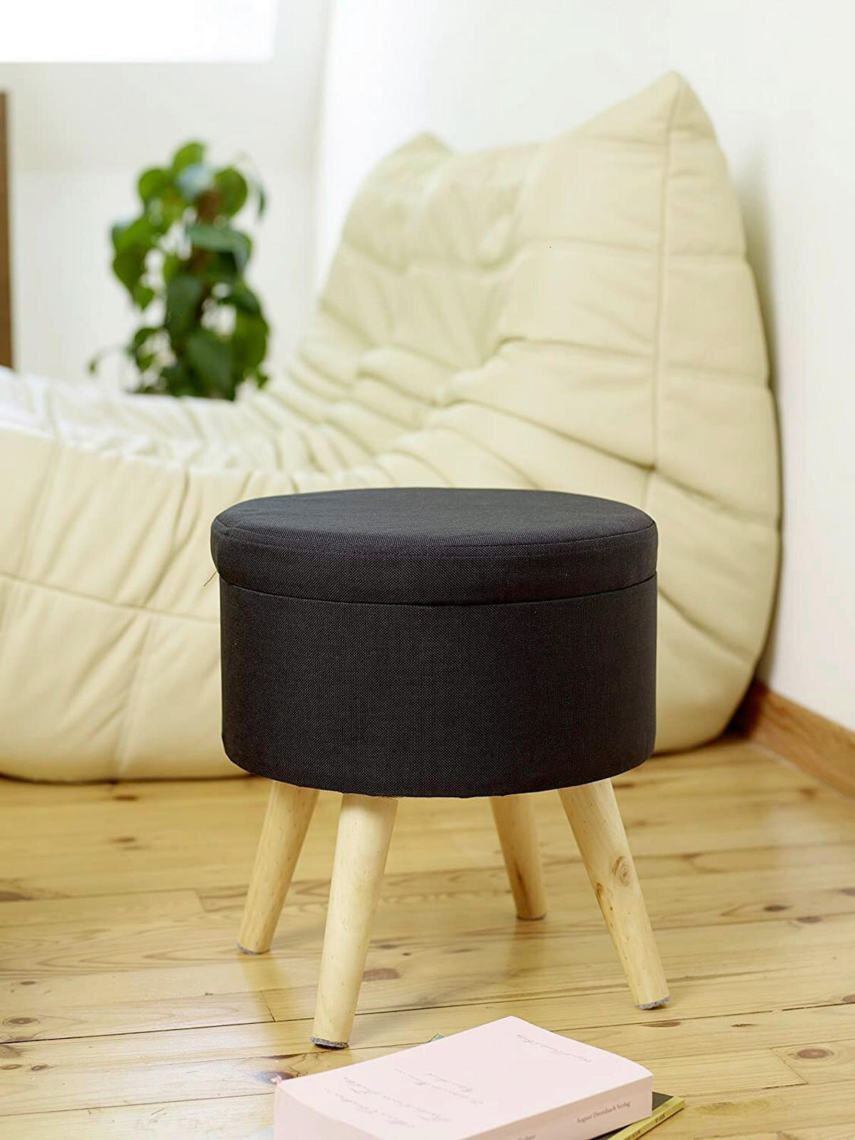 HOCKER in Textil Schwarz  - Schwarz, Design, Holz/Textil (32,5/36/32,5cm) - Echtwerk