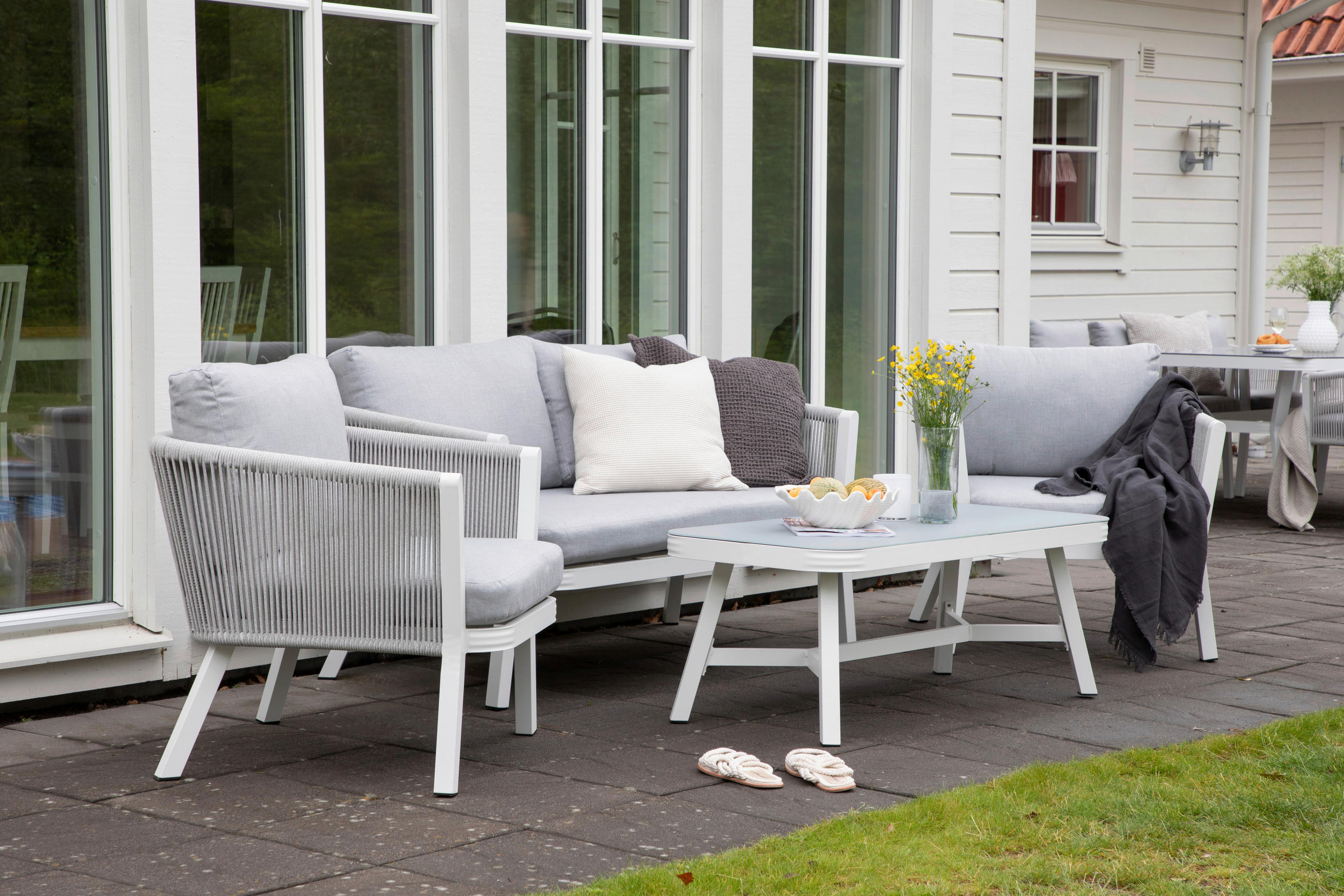 LOUNGEGRUPP 4 delar  - vit/grå, Klassisk, metall/textil