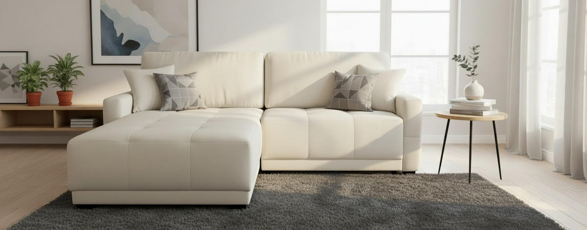 ECKSOFA Creme Chenille, Struktur  - Creme, Design, Textil (237/186cm) - MID.YOU