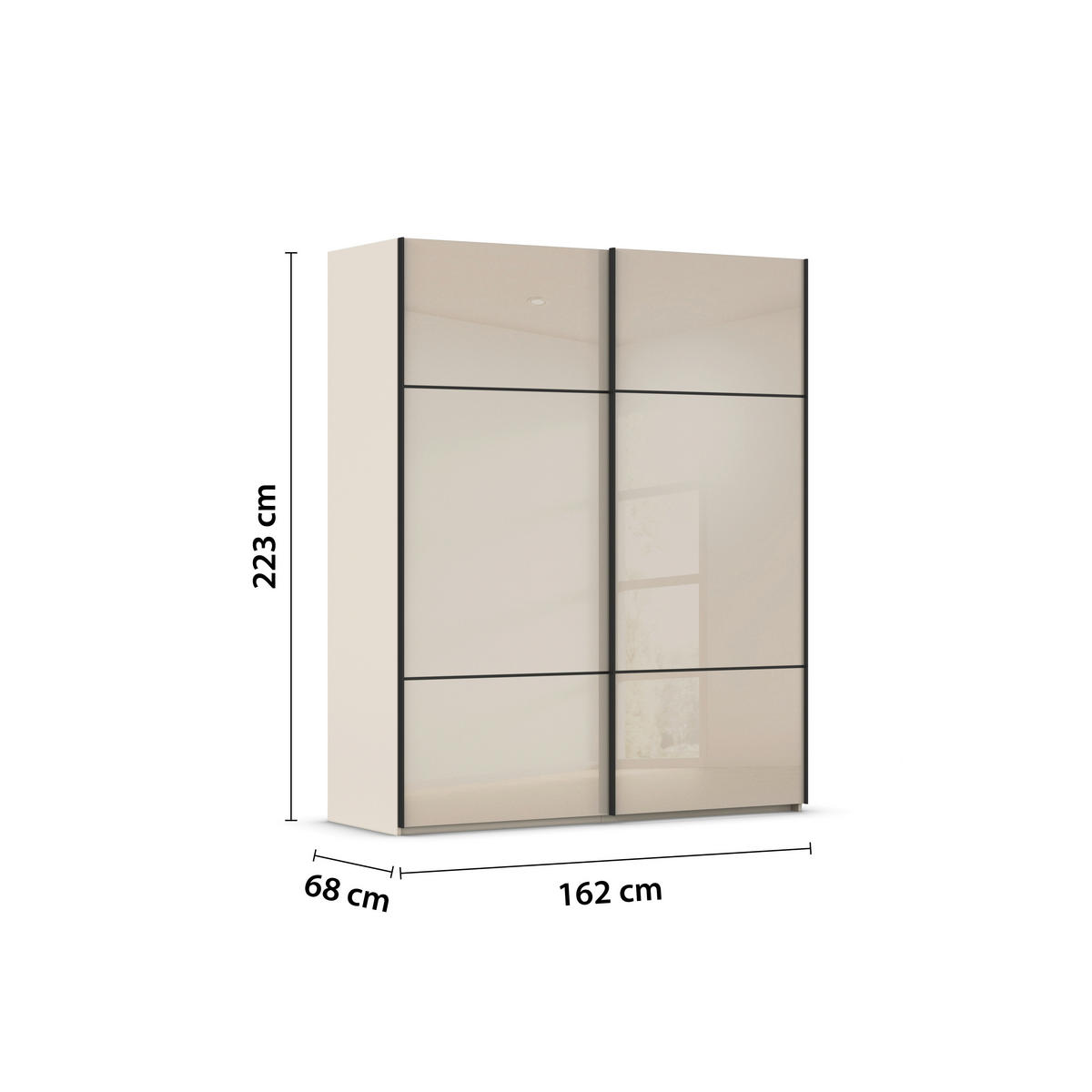 SCHWEBETÜRENSCHRANK 162/223/68 cm 2-türig Champagner  - Champagner/Schwarz, KONVENTIONELL, Glas/Holzwerkstoff (162/223/68cm) - Novel