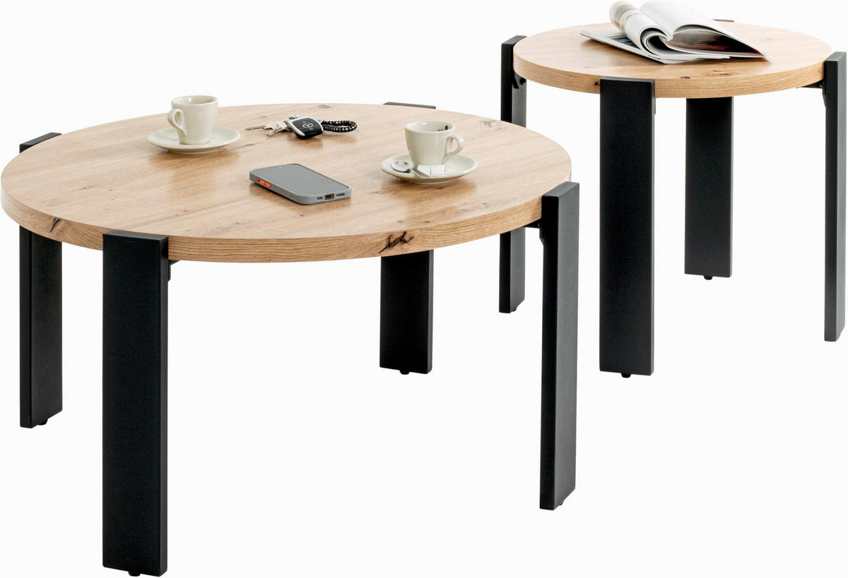 COUCHTISCH in Metall, Holzwerkstoff 75/75/42 cm  - Eichefarben/Schwarz, Trend, Holzwerkstoff/Metall (75/75/42cm)