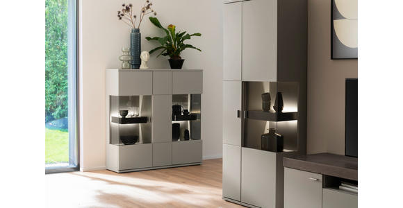 HIGHBOARD Grau, Eichefarben 130/134/37 cm - Eichefarben/Grau, Design, Glas/Holzwerkstoff (130/134/37cm) - Novel