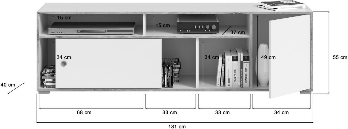 COMODĂ JOASĂ 181/55/40 cm  - argintiu/alb, Konventionell, plastic/material pe bază de lemn (181/55/40cm) - MID.YOU