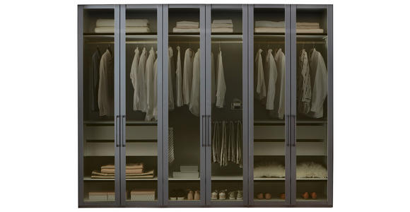 DREHTÜRENSCHRANK 300/236/58 cm 6-türig Graphitfarben - Schwarz/Graphitfarben, Design, Glas/Holzwerkstoff (300/236/58cm) - Novel