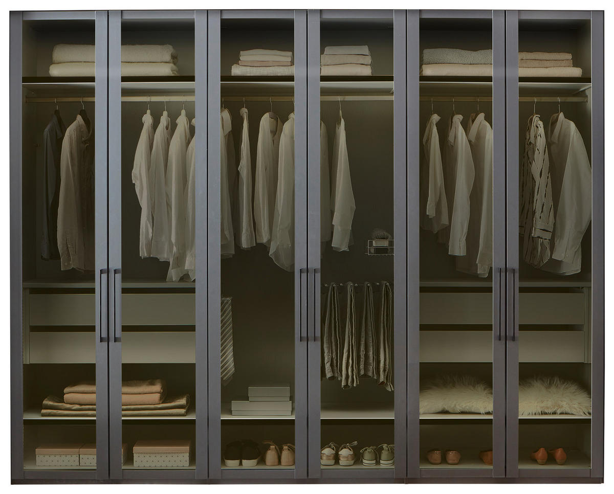 DREHTÜRENSCHRANK 300/236/58 cm 6-türig Graphitfarben  - Schwarz/Graphitfarben, Design, Glas/Holzwerkstoff (300/236/58cm) - Novel