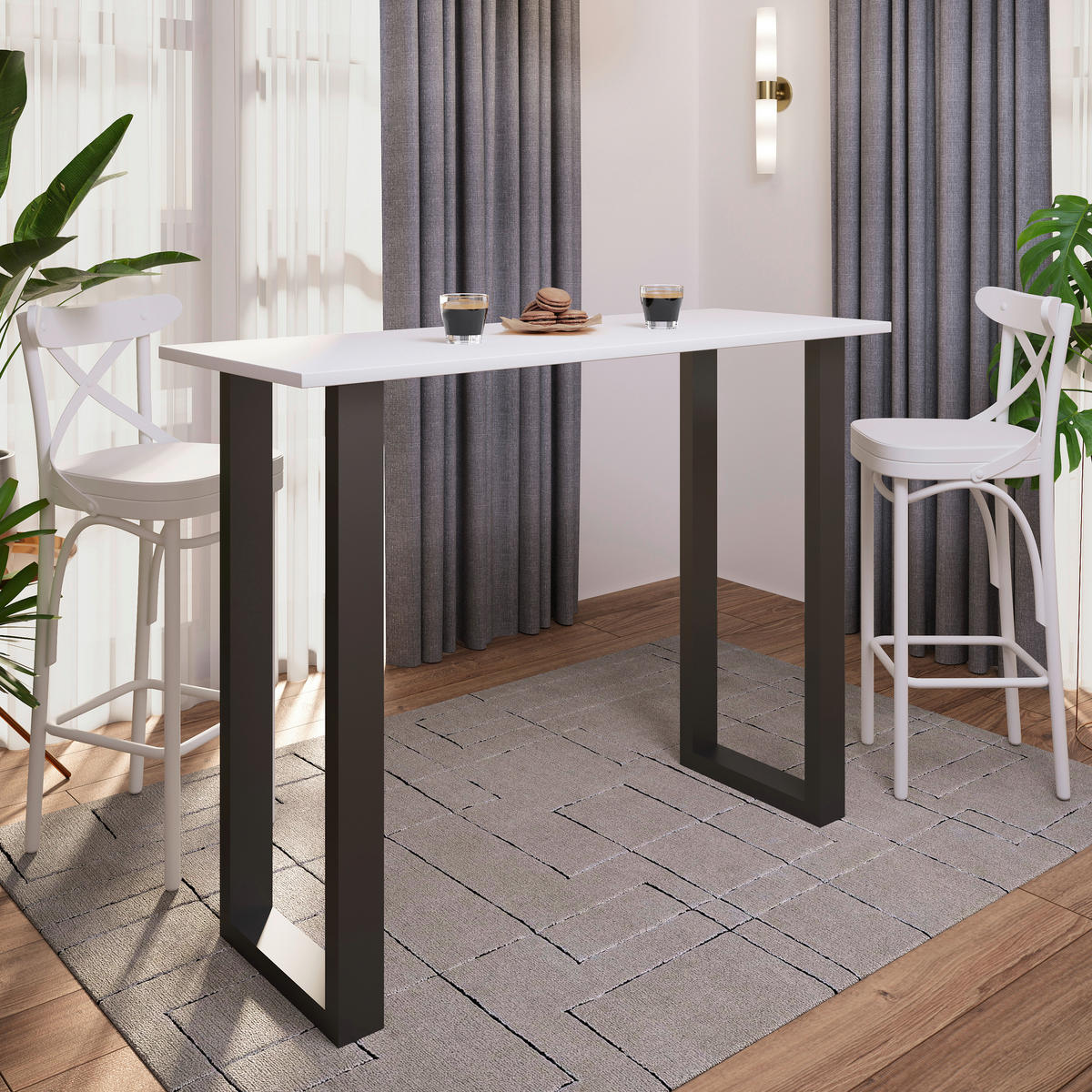 BARBORD i metall, trämaterial  140/50/102 cm  - vit/svart, Klassisk, metall/trämaterial (140/50/102cm)