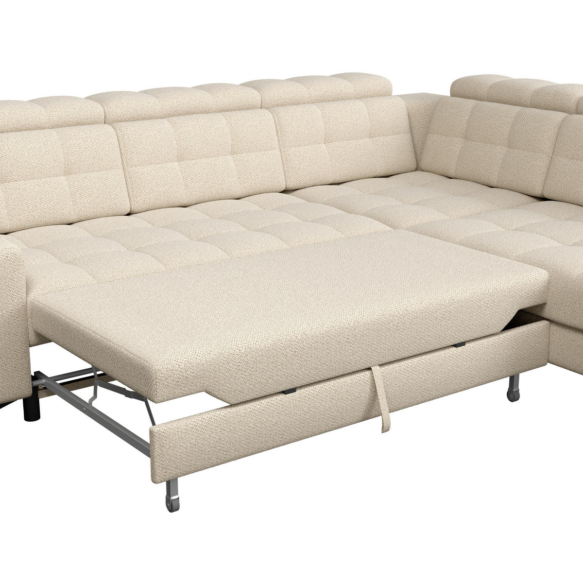 ECKSOFA BARLETTA NEW Beige Velours Bettkasten, Kopfteilverstellung, Sitztiefenverstellung, Liegefläche im Originalstoff  - Beige/Schwarz, ROMANTIK / LANDHAUS, Textil/Metall (289/228cm) - MID.YOU