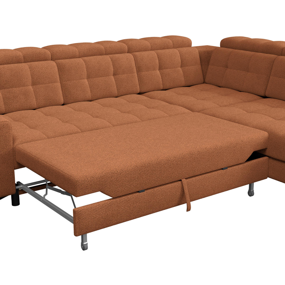ECKSOFA BARLETTA NEW Terracotta Velours Bettkasten, Kopfteilverstellung, Sitztiefenverstellung, Liegefläche im Originalstoff  - Terracotta/Schwarz, ROMANTIK / LANDHAUS, Textil/Metall (289/228cm) - MID.YOU