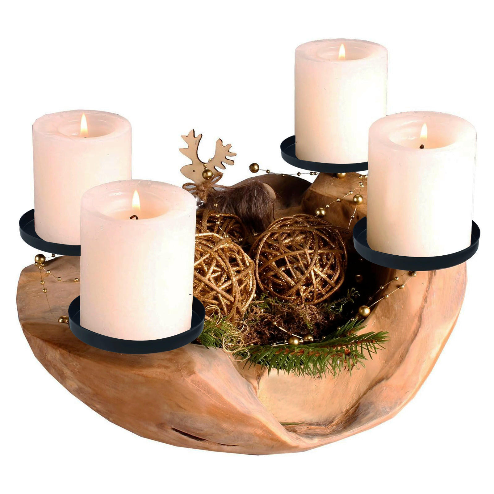 ADVENTSKERZENHALTER - Nussbaumfarben, Trend, Holz/Metall (20/10/20cm) - Milino