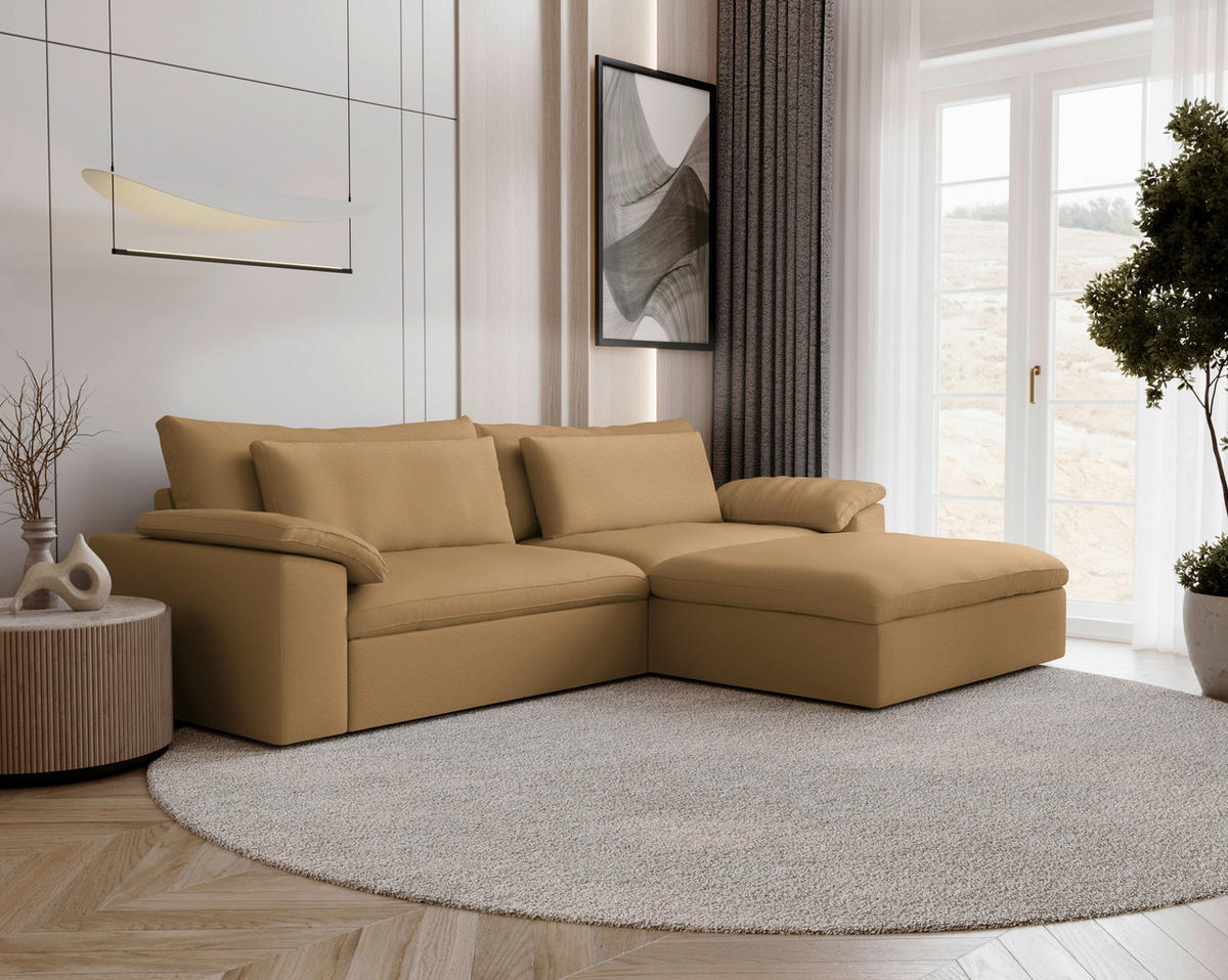 ECKSOFA  Chenille Cognac  - Cognac/Schwarz, Modern, Kunststoff/Textil (306/198cm) - Carryhome