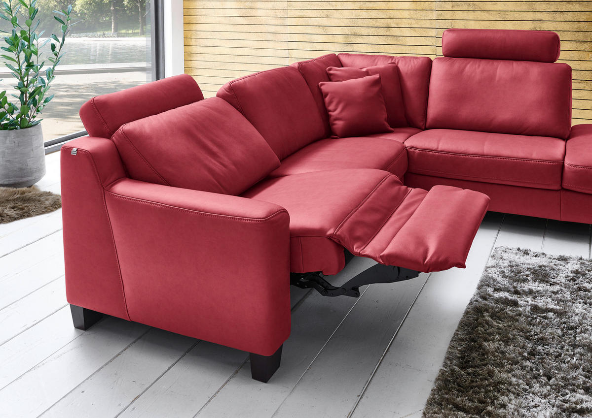 ECKSOFA in Echtleder Rot  - Eichefarben/Rot, Design, Leder/Holz (259/235cm) - Valdera
