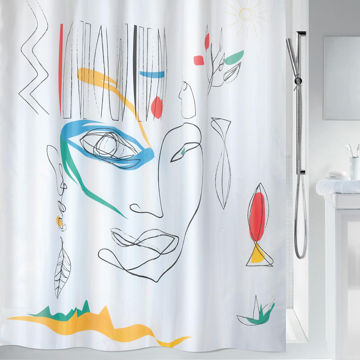 DUSCHVORHANG FACES 180/200 cm  - Multicolor, Basics, Textil (180/200cm) - Spirella