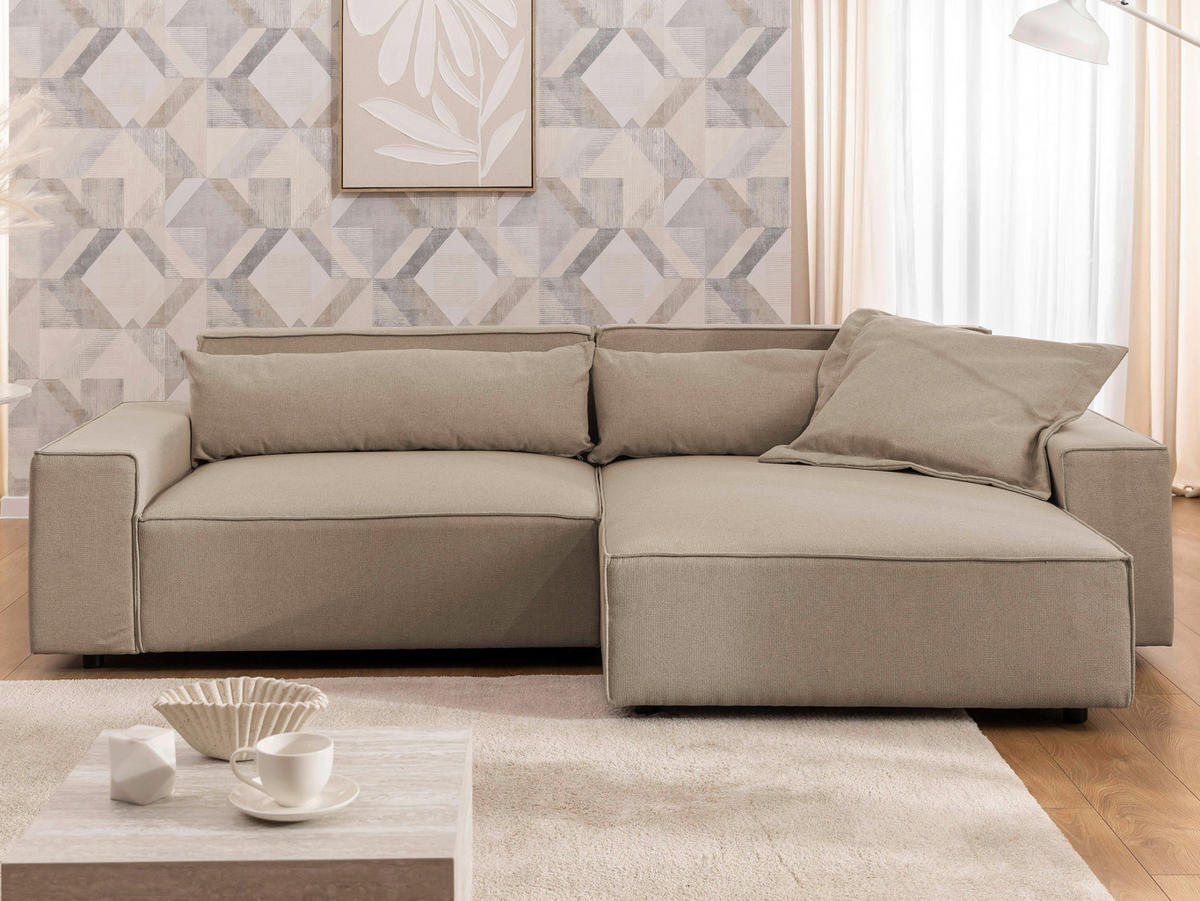 ECKSOFA Curduroy in Webstoff Hellbraun Rückenkissen  251/142 cm  - Hellbraun/Schwarz, Design, Kunststoff/Textil (251/142cm) - P & B