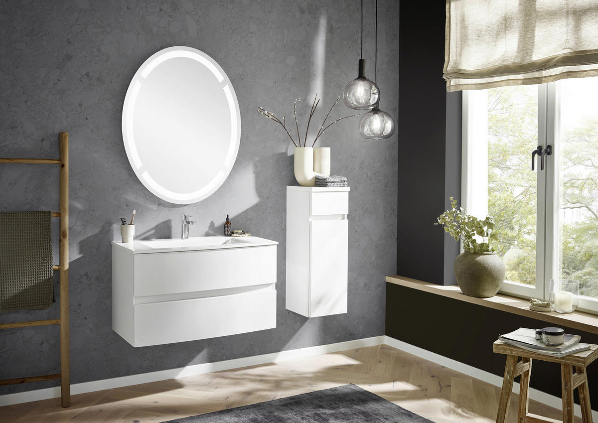 MIDISCHRANK 30/86/33 cm  - Weiss Hochglanz, Design, Glas/Holzwerkstoff (30/86/33cm) - Novel