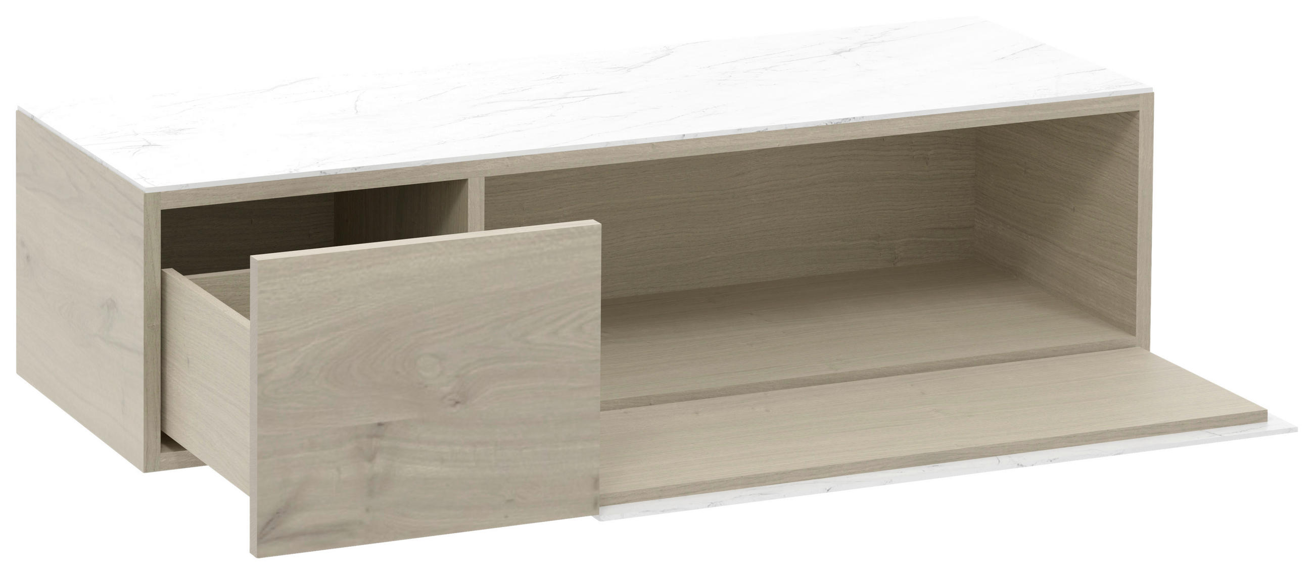 HÄNGEELEMENT Eiche furniert, mehrschichtige Massivholzplatte (Tischlerplatte) Weiß, Eichefarben  - Eichefarben/Weiß, Natur, Glas/Holz (128/32/42,6cm) - Voglauer