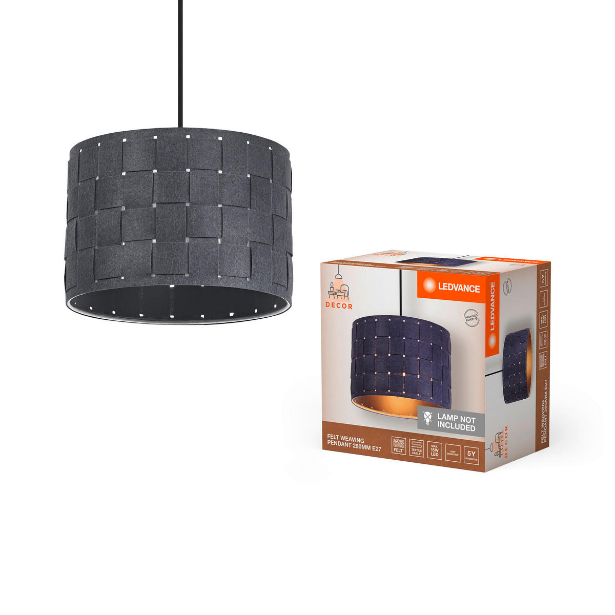 PENDELLEUCHTE 28/121 cm   - Dunkelgrau, KONVENTIONELL, Naturmaterialien/Metall (28/121cm) - Ledvance