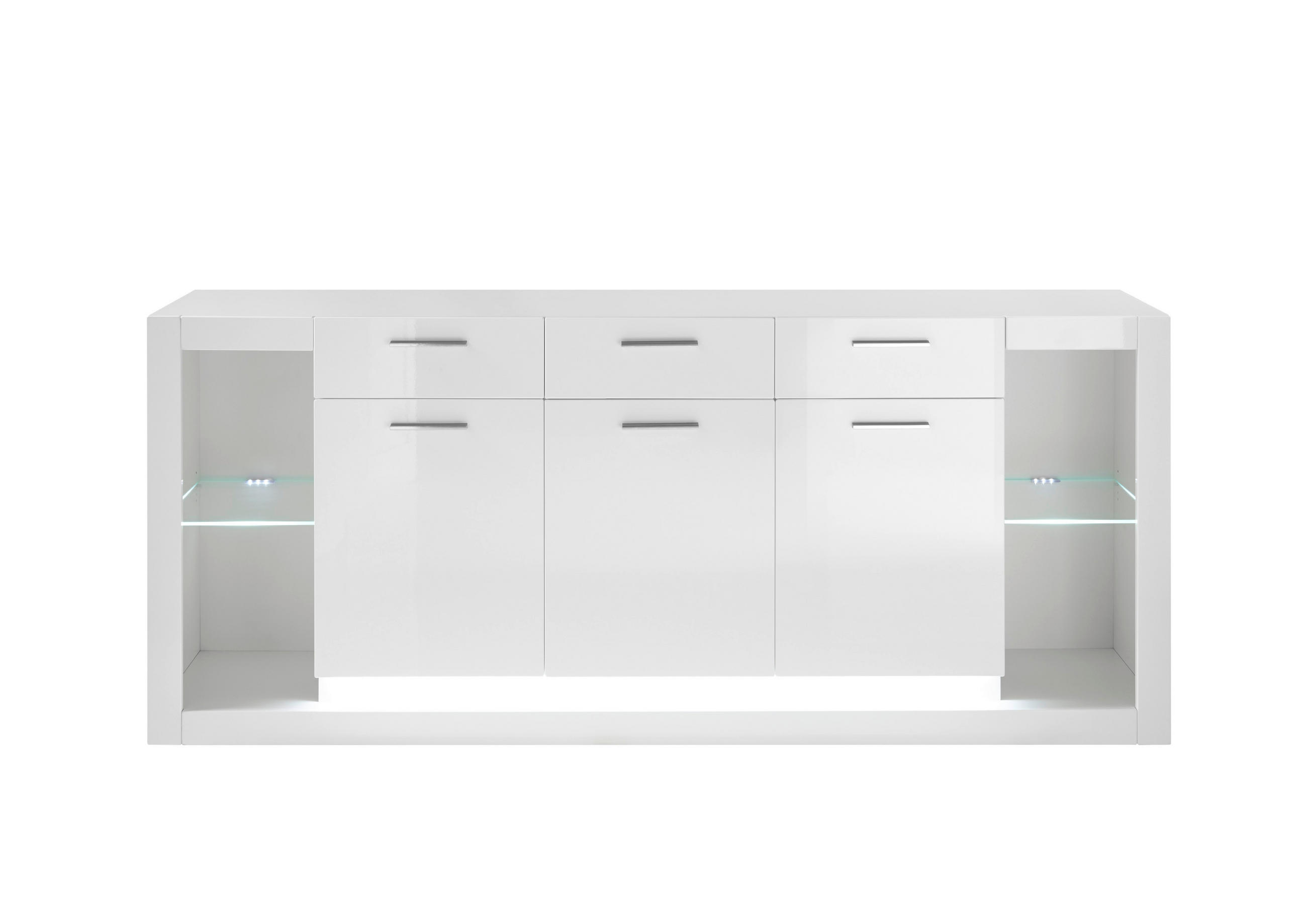 SIDEBOARD  in 198/83/43 cm  - Edelstahlfarben/Weiß Hochglanz, Design, Glas/Holzwerkstoff (198/83/43cm) - MID.YOU