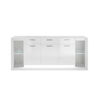 SIDEBOARD  in 198/83/43 cm  - Edelstahlfarben/Weiß Hochglanz, Design, Glas/Holzwerkstoff (198/83/43cm) - MID.YOU