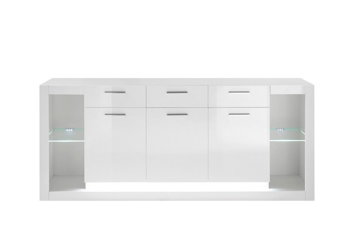SIDEBOARD  in 198/83/43 cm  - Edelstahlfarben/Weiß Hochglanz, Design, Glas/Holzwerkstoff (198/83/43cm) - MID.YOU