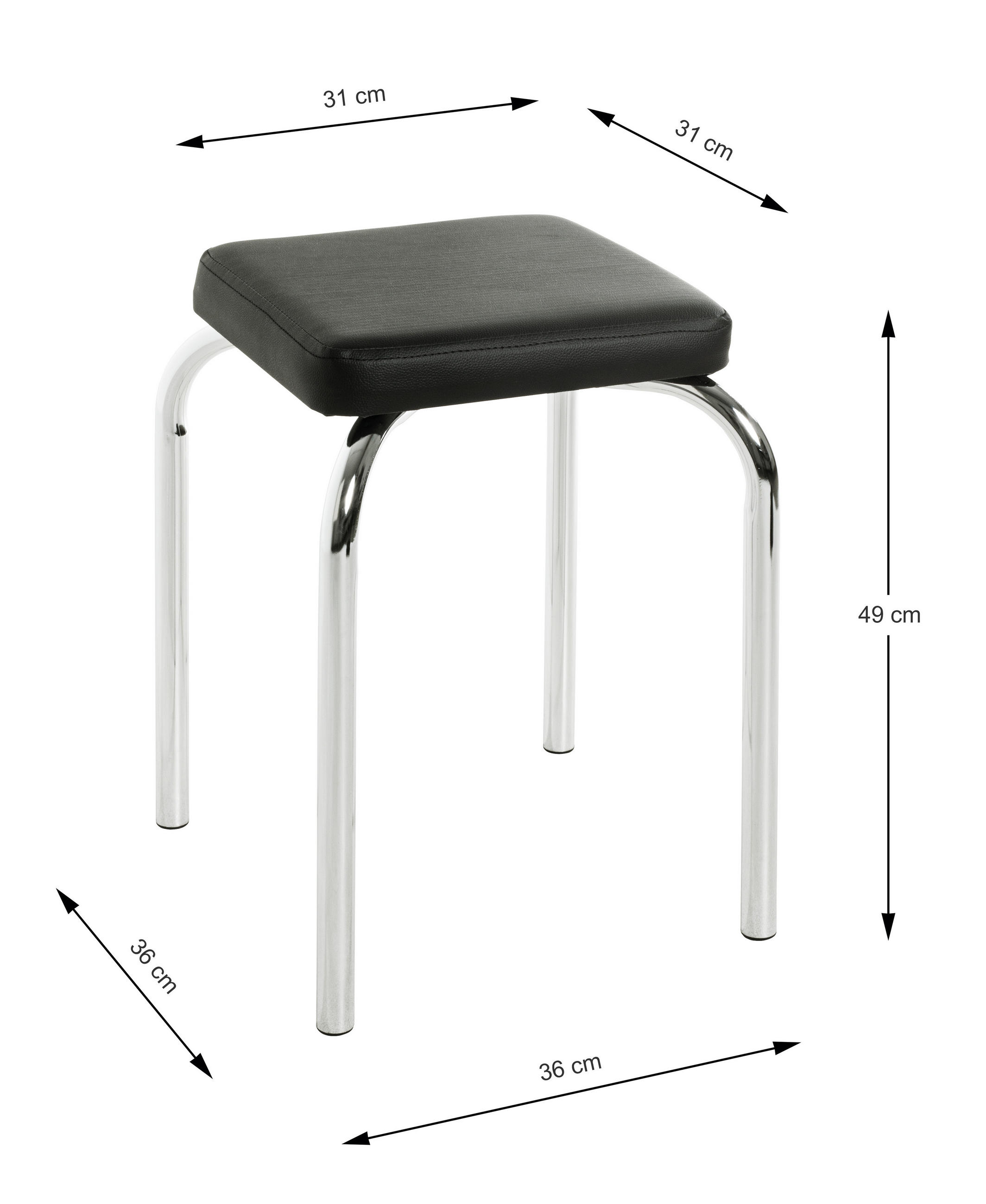 STAPELBAR PALL i metall, textil svart, kromfärg  - kromfärg/svart, Klassisk, metall/textil (36/49/36cm)