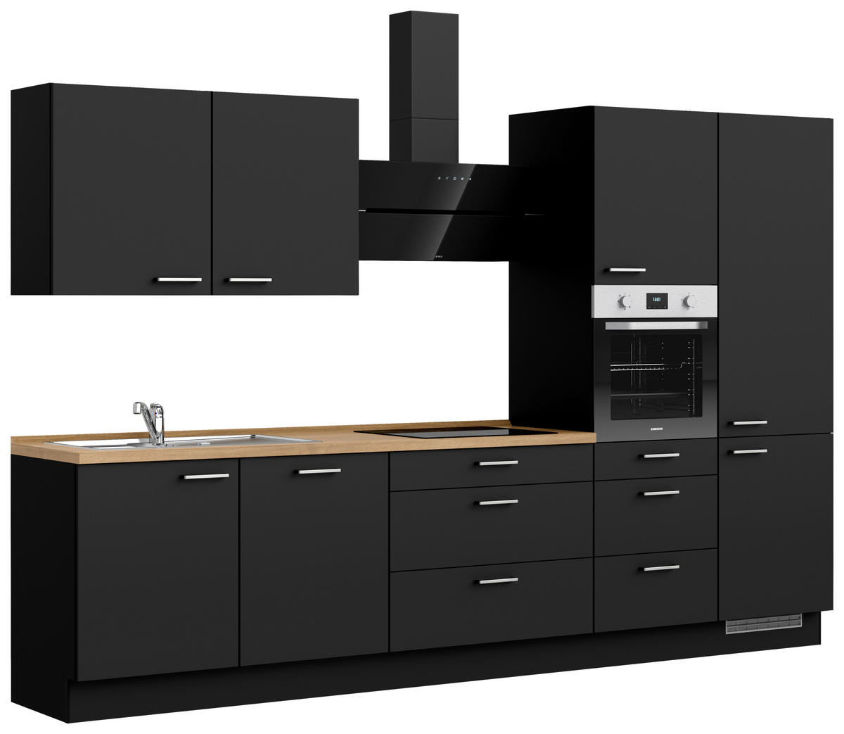 KÜCHENLEERBLOCK 330 cm   in Schwarz, Eichefarben  - Edelstahlfarben/Eichefarben, MODERN, Holzwerkstoff/Metall (330cm) - Nobilia