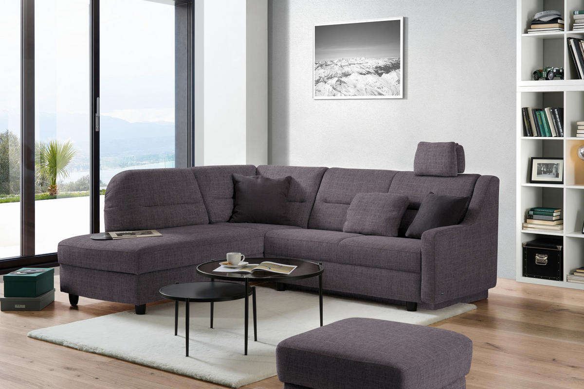 ECKSOFA in Chenille Schieferfarben  208/226 cm  - Schieferfarben/Schwarz, KONVENTIONELL, Textil (208/226cm) - Sedda