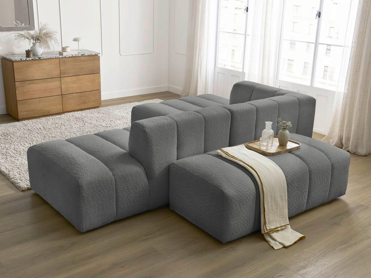 ECKSOFA  ANNECY Dunkelgrau Bouclé  - Dunkelgrau/Schwarz, MODERN, Kunststoff/Textil (170/262cm)
