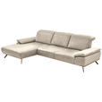 ECKSOFA in Mikrofaser Naturfarben, Beige  - Beige/Schwarz, Natur, Holz/Textil (201/322cm) - Voleo