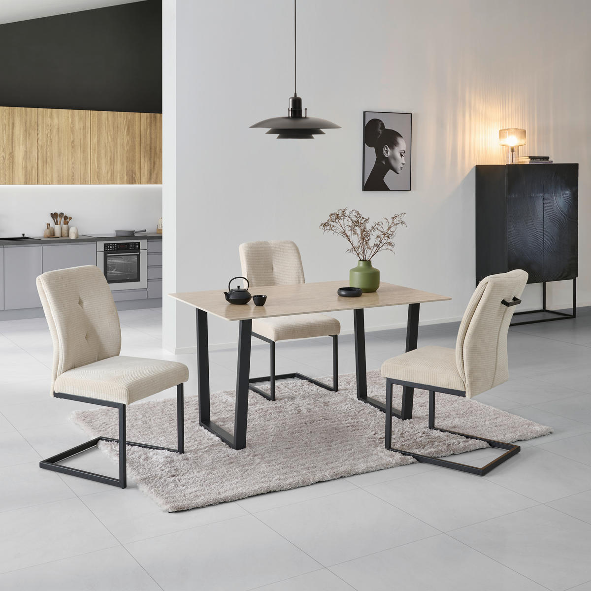 ESSTISCH rechteckig Gelb, Schwarz  - Gelb/Schwarz, KONVENTIONELL, Stein/Metall (140/76/90cm) - MID.YOU