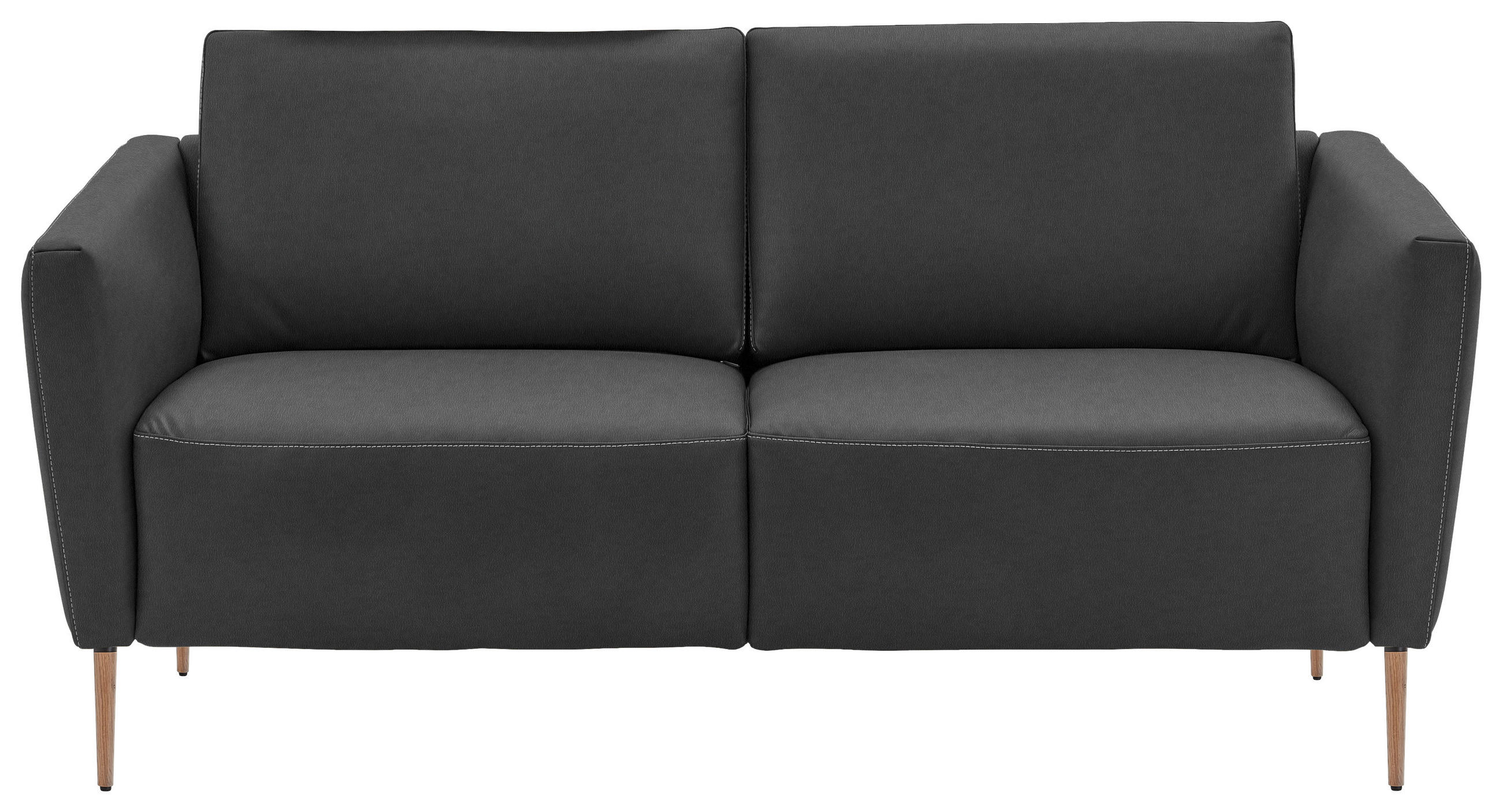 2-SITZER-SOFA  in Echtleder Anthrazit   - Eichefarben/Anthrazit, Natur, Leder/Holz (182/86/87cm) - Valnatura