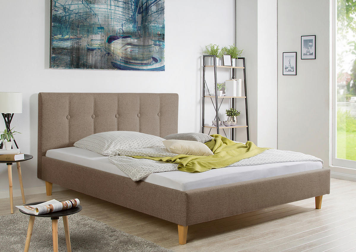 POLSTERBETT  in Hellbraun,  - Hellbraun/Naturfarben, MODERN, Holz/Textil (165/99/216cm) - Livetastic