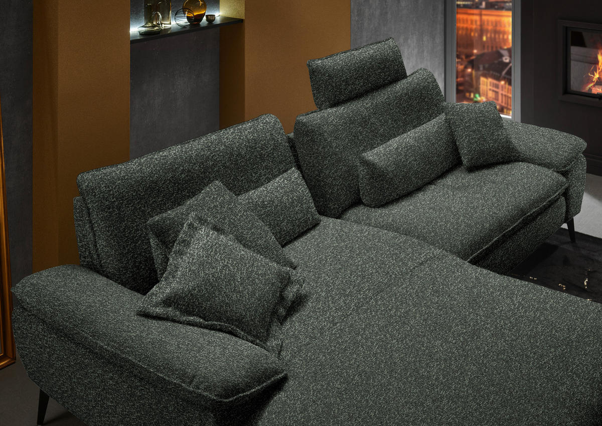 ECKSOFA in Webstoff Dunkelgrün  - Dunkelgrün/Schwarz, Design, Textil/Metall (197/295cm) - Valdera