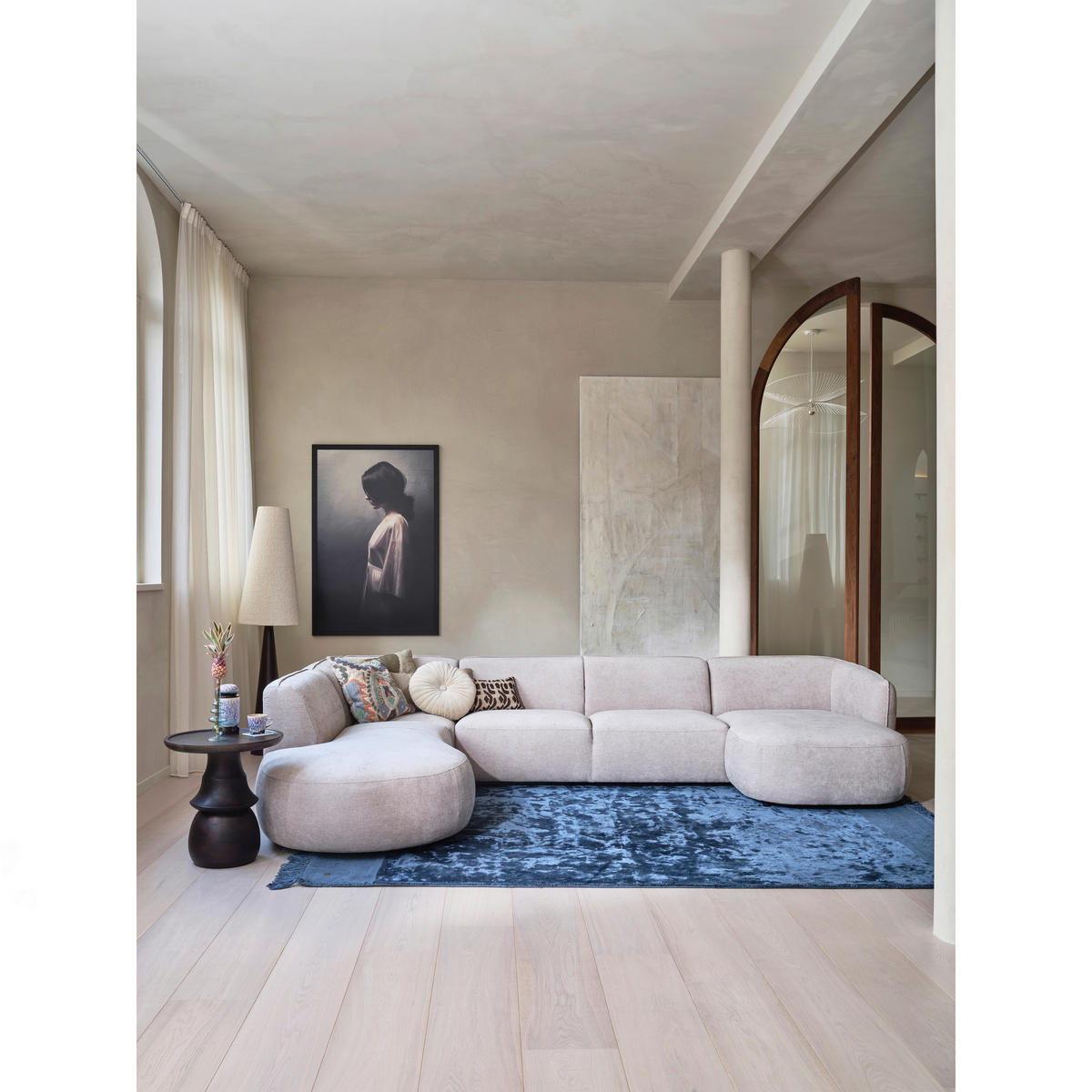 ECKSOFA Polly in Webstoff Sandfarben   - Sandfarben/Schwarz, Design, Kunststoff/Textil (245/353/150cm) - Livetastic