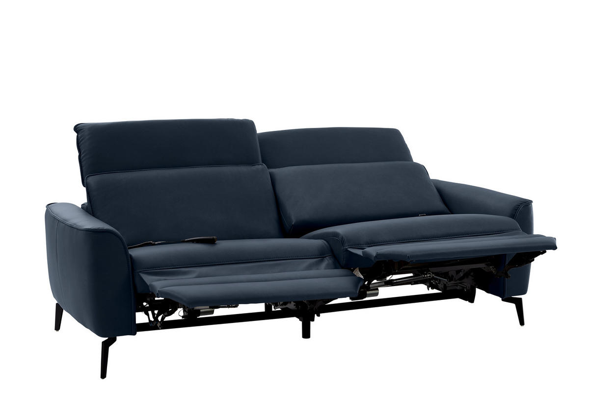 3-SITZER-SOFA in Echtleder Dunkelblau  - Schwarz/Dunkelblau, Natur, Leder/Metall (222/81/110cm) - Valdera
