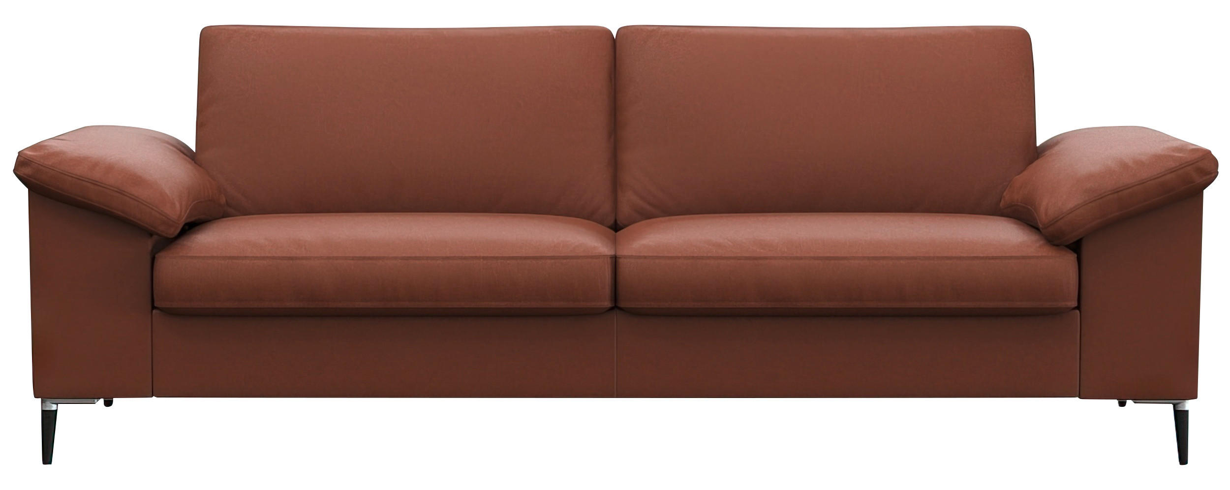 2,5-SITZER Kastanienfarben Echtleder  - Kastanienfarben/Schwarz, Design, Leder/Holz (208/84,5/92cm) - Livetastic