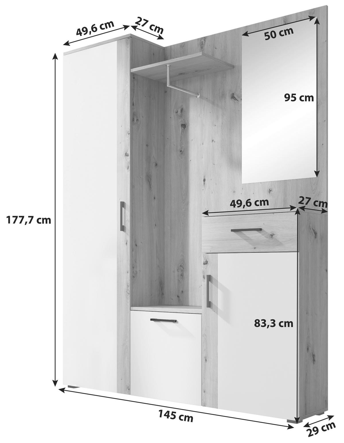 PREDSOBLJE  bijela, boje hrasta  - bijela/boje hrasta, Basics, drvni materijal (145/184/29cm)