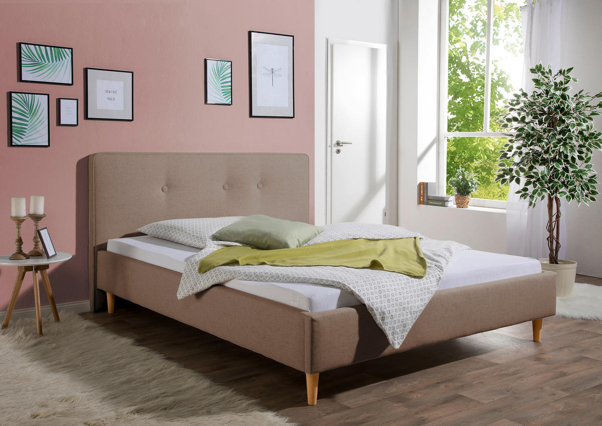 POLSTERBETT 100/200 cm,  in Hellbraun,  - Hellbraun/Naturfarben, MODERN, Holz/Textil (100/200cm) - Livetastic