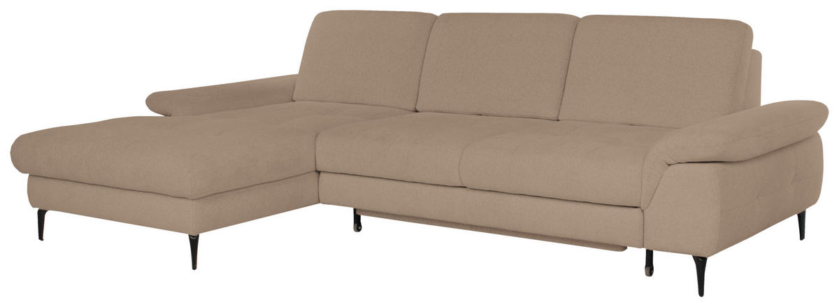 ECKSOFA ALMA in Chenille Beige  191/285 cm  - Beige/Schwarz, Design, Textil/Metall (191/285cm) - Livetastic
