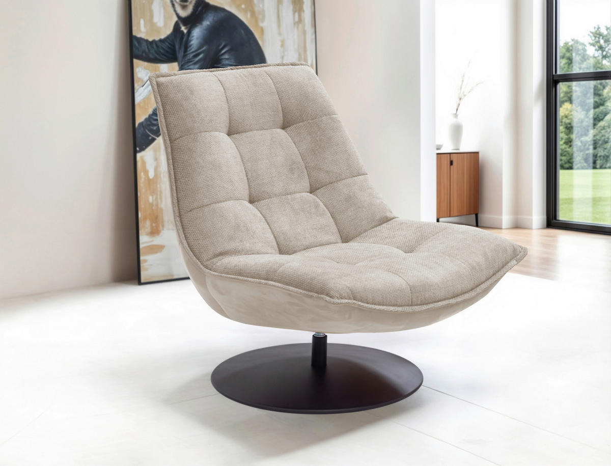 SESSEL in Velours, Struktur Hellbraun  - Hellbraun/Schwarz, Design, Textil/Metall (94/97/106cm) - Livetastic