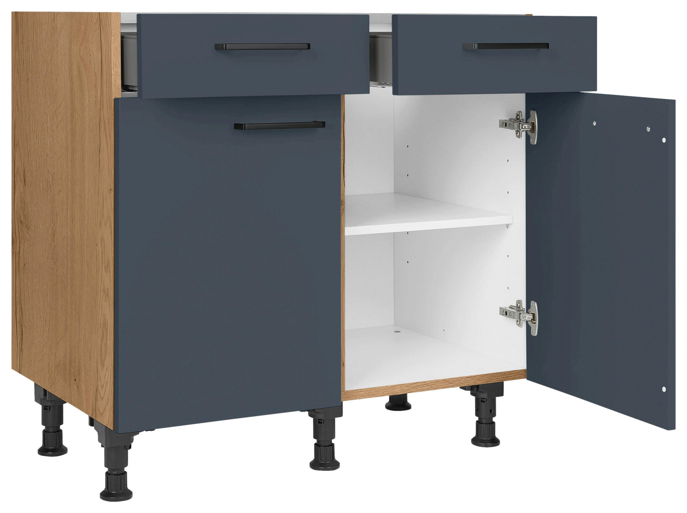 SCHUBKASTENUNTERSCHRANK 90/87/56 cm  in Blau, Eichefarben  - Blau/Eichefarben, MODERN, Holzwerkstoff/Metall (90/87/56cm) - Nobilia